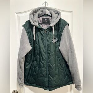 NFL New York Jets Men’s Green & Gray Quilted Jacket w/ Removable Hood, Size XL